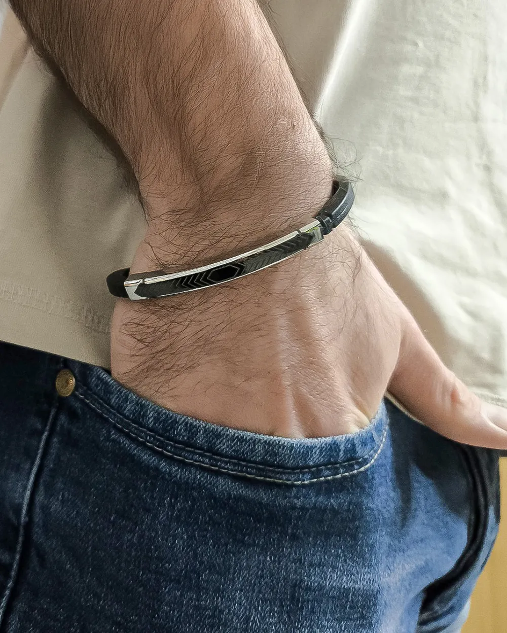 Ανδρικό βραχιόλι με καουτσούκ από ανοξείδωτο ατσάλι, εσωτ.διάμετρος 7,3 εκατοστά, TRIBUTE, 0230366701